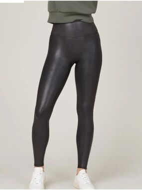 SPANX Black Faux-Leather High-Waist Leggings Size SP
